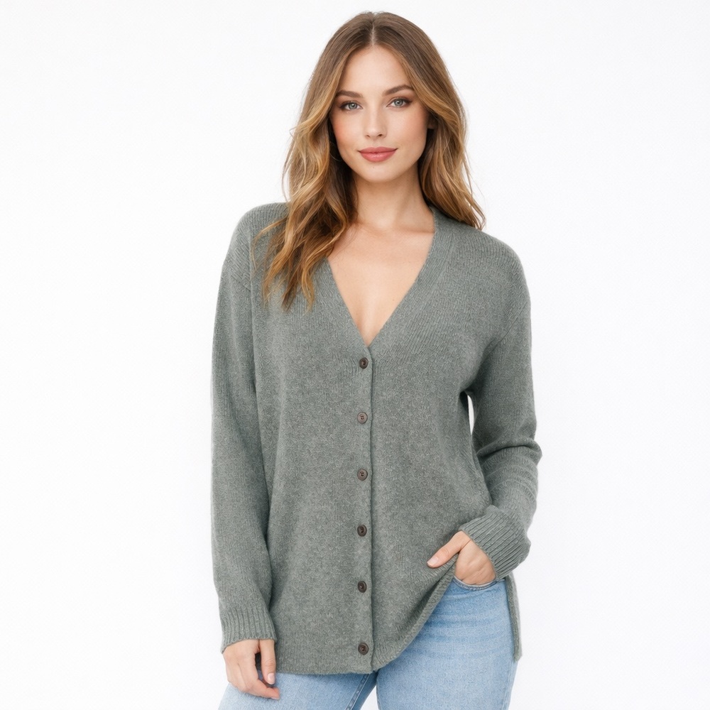 Vintage 1990s Calvin Klein Women’s Cardigan L Made in USA Lambswool Angora